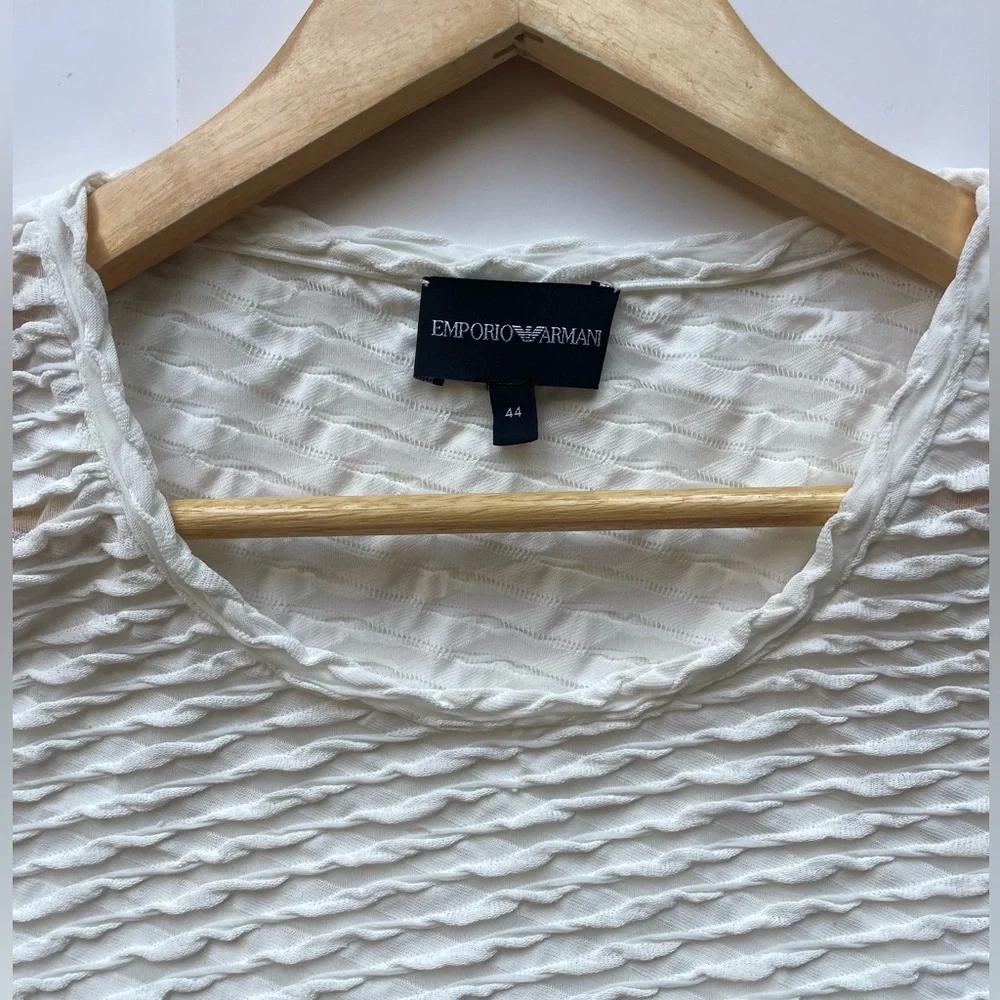 emporio armani JACQUARD JERSEY JUMPER WITH EMBOSSED PATTERN White Textured Top - Picture 3 of 8